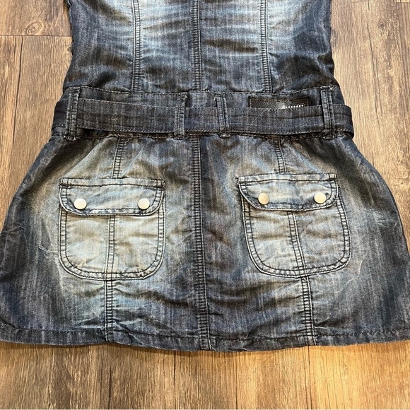 Women’s Blue Denim Acid Wash Mini Dress With Belt Size S - Picture 7 of 13